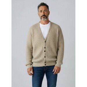 Vintage Isle of Cotton Mens Cardigan Sweater M Beige Textured Grandpacore Grunge